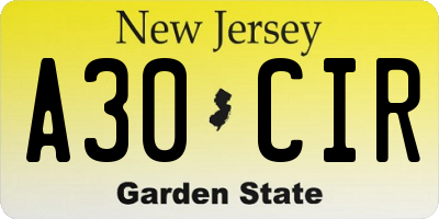 NJ license plate A30CIR