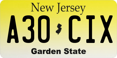 NJ license plate A30CIX