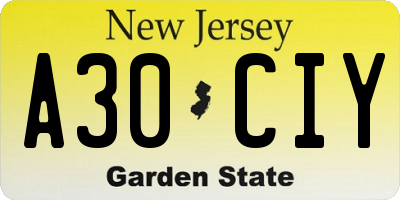 NJ license plate A30CIY