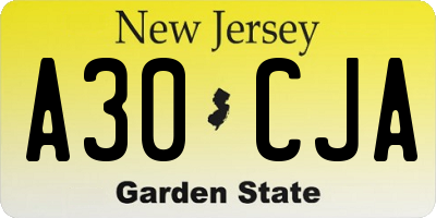 NJ license plate A30CJA
