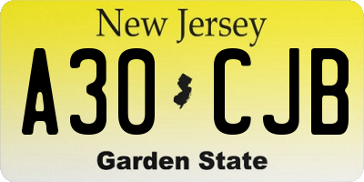 NJ license plate A30CJB