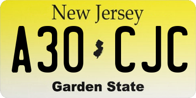 NJ license plate A30CJC
