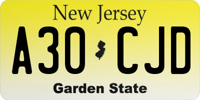 NJ license plate A30CJD