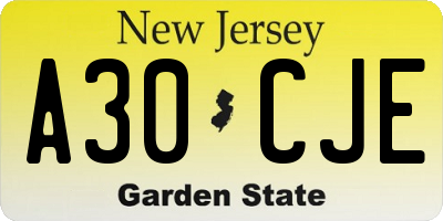 NJ license plate A30CJE