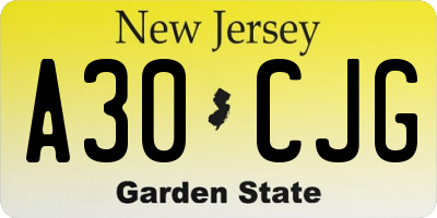 NJ license plate A30CJG