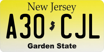 NJ license plate A30CJL