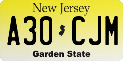 NJ license plate A30CJM