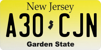 NJ license plate A30CJN