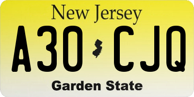 NJ license plate A30CJQ