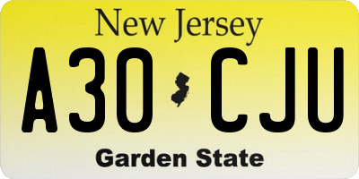 NJ license plate A30CJU