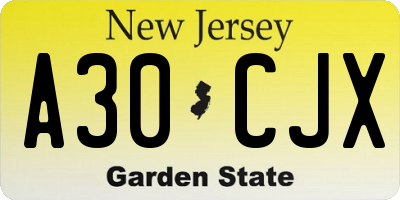 NJ license plate A30CJX