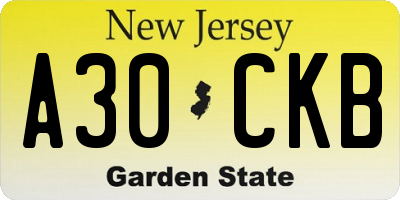 NJ license plate A30CKB