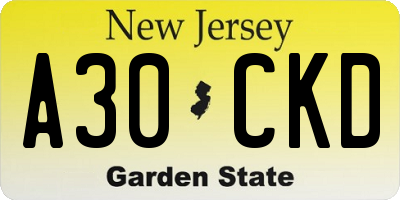 NJ license plate A30CKD