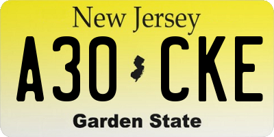 NJ license plate A30CKE