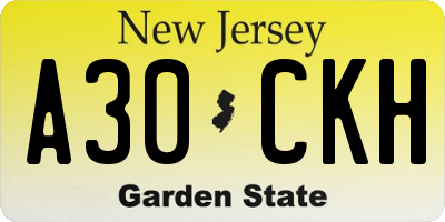 NJ license plate A30CKH