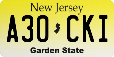NJ license plate A30CKI