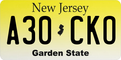 NJ license plate A30CKO