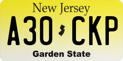 NJ license plate A30CKP