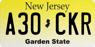 NJ license plate A30CKR