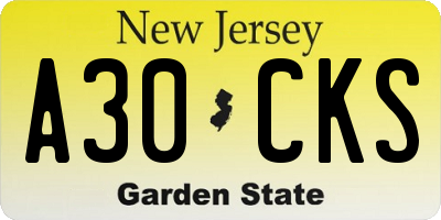 NJ license plate A30CKS