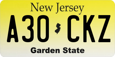 NJ license plate A30CKZ