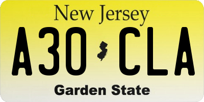 NJ license plate A30CLA