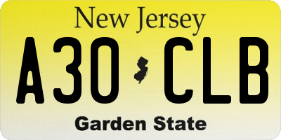 NJ license plate A30CLB