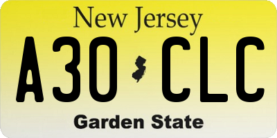 NJ license plate A30CLC