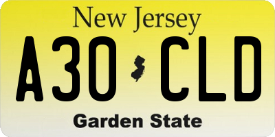 NJ license plate A30CLD