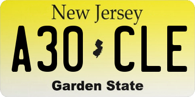 NJ license plate A30CLE