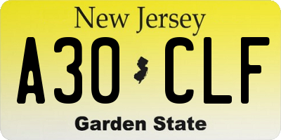NJ license plate A30CLF