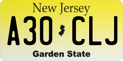 NJ license plate A30CLJ