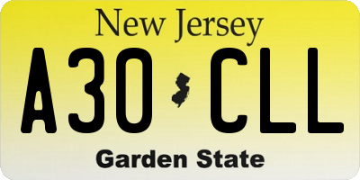 NJ license plate A30CLL