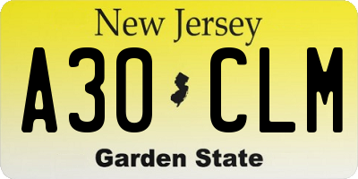 NJ license plate A30CLM