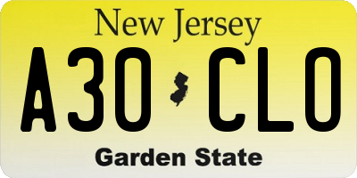 NJ license plate A30CLO