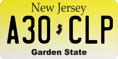 NJ license plate A30CLP