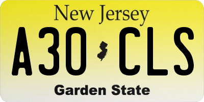 NJ license plate A30CLS