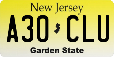 NJ license plate A30CLU