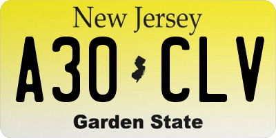 NJ license plate A30CLV