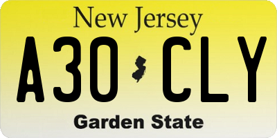 NJ license plate A30CLY