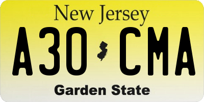 NJ license plate A30CMA