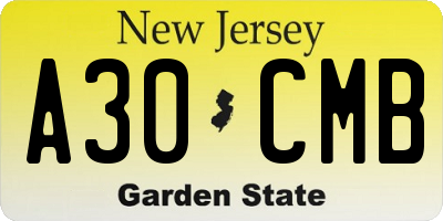 NJ license plate A30CMB