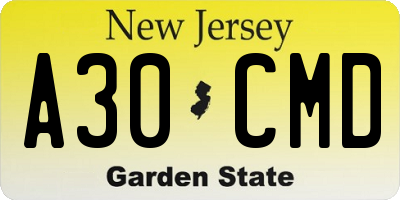 NJ license plate A30CMD