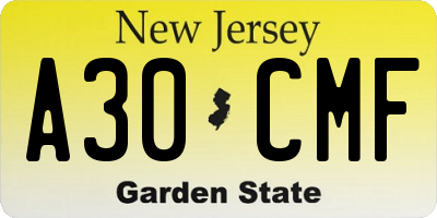 NJ license plate A30CMF