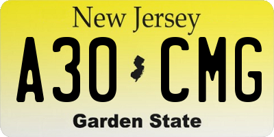 NJ license plate A30CMG