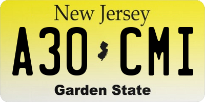 NJ license plate A30CMI