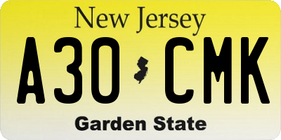 NJ license plate A30CMK
