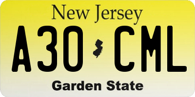NJ license plate A30CML