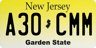 NJ license plate A30CMM