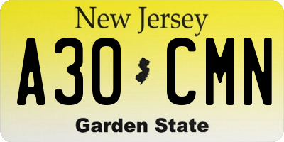 NJ license plate A30CMN